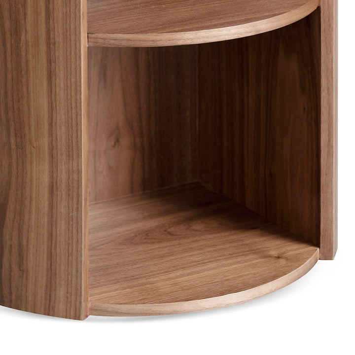 Hayden Round Wooden Bedside Table - Walnut