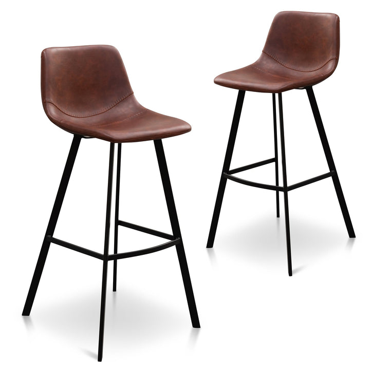 Griffith 80cm Bar Stool - Cinnamon Brown PU Leather (Set of 2)