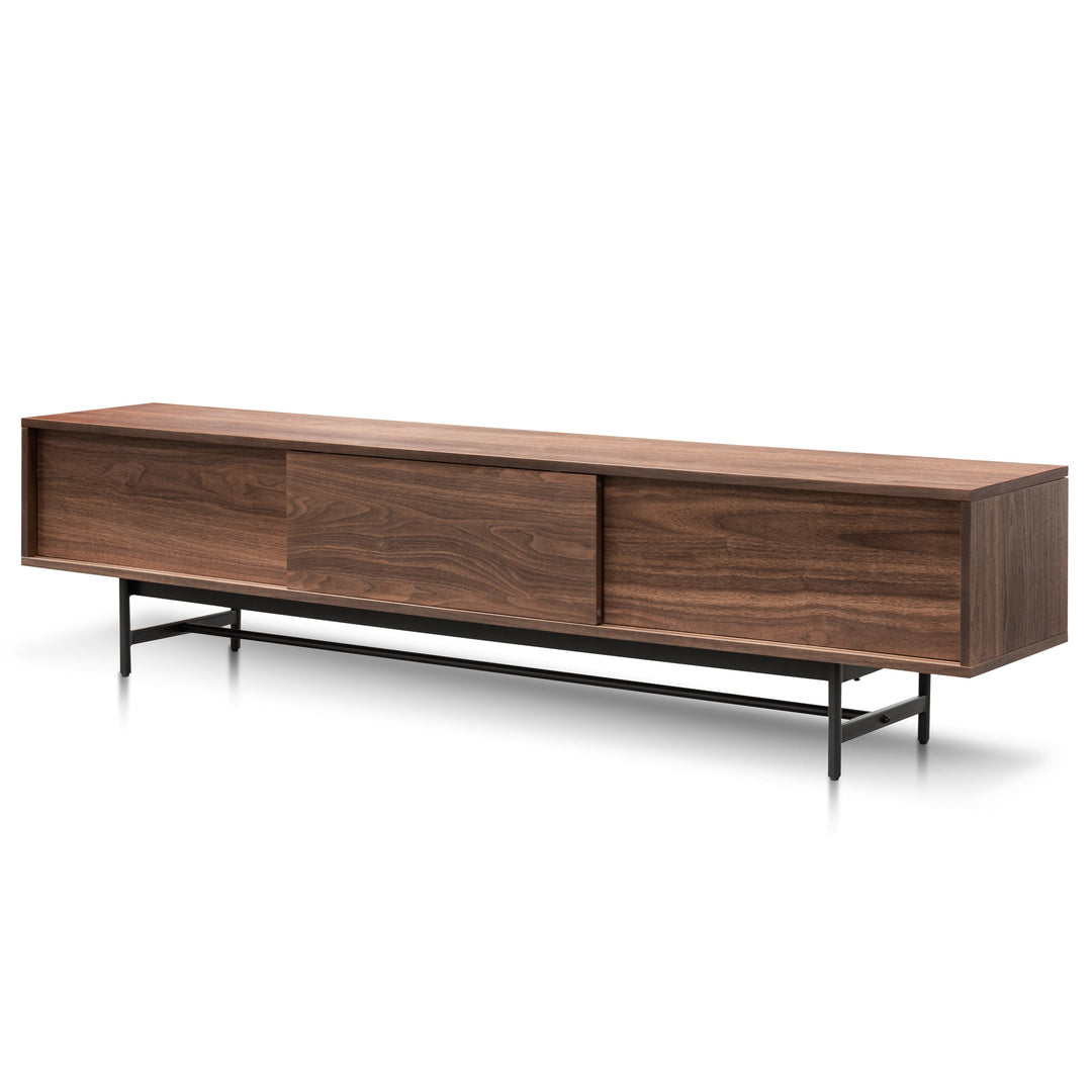 Milford 2.1m Walnut Wooden TV Entertainment Unit - Black legs