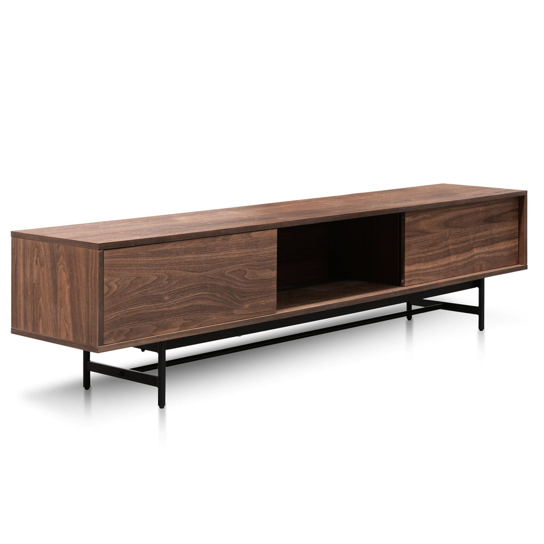 Milford 2.1m Walnut Wooden TV Entertainment Unit - Black legs