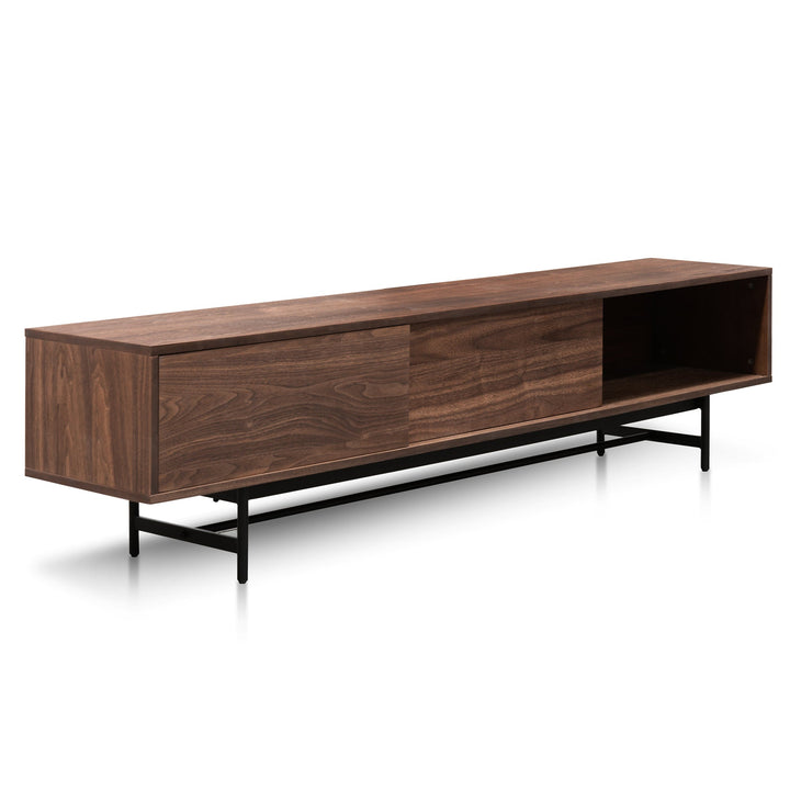 Milford 2.1m Walnut Wooden TV Entertainment Unit - Black legs