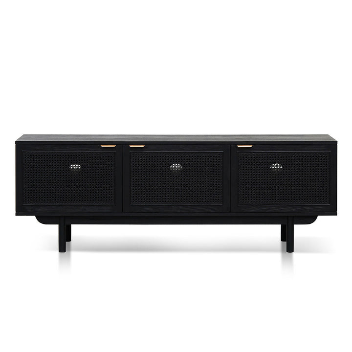 Abbotsford 1.7m Elm Black Entertainment TV - Natural Rattan Door