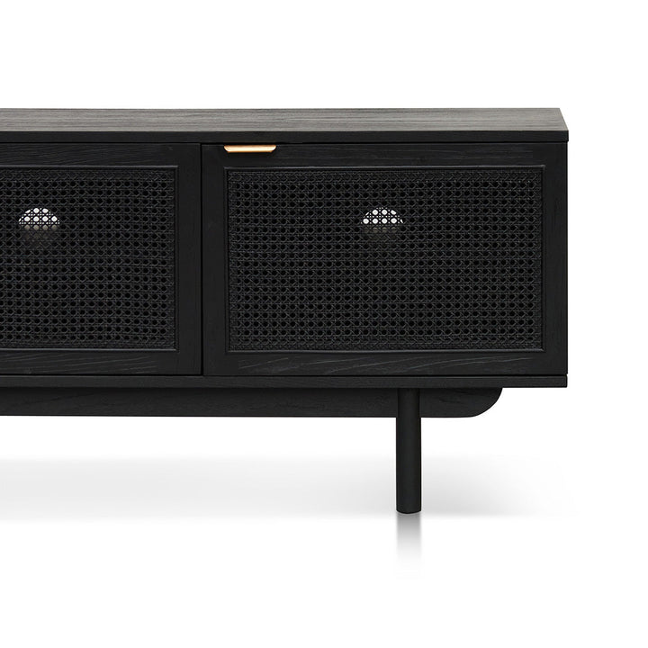 Abbotsford 1.7m Elm Black Entertainment TV - Natural Rattan Door