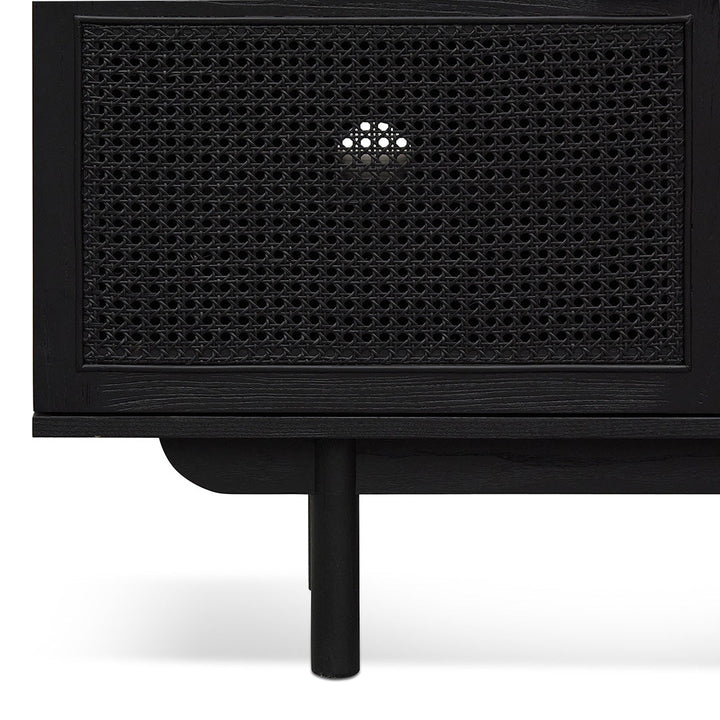 Abbotsford 1.7m Elm Black Entertainment TV - Natural Rattan Door