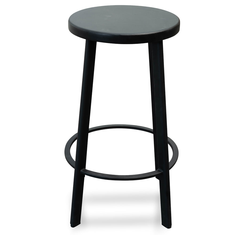 Bellevue 65cm Bar Stool With Black Timber Seat - Black Frame (Set of 2)