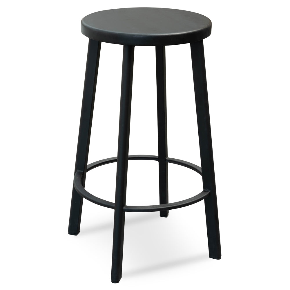 Bellevue 65cm Bar Stool With Black Timber Seat - Black Frame (Set of 2)