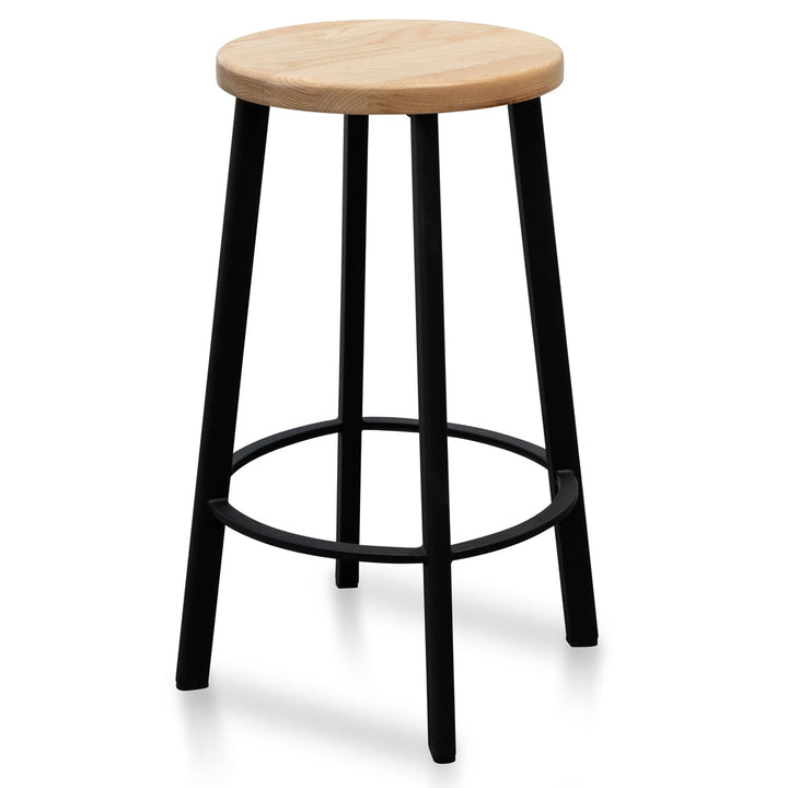 Bellevue 65cm Bar Stool with Natural Timber Seat - Black Frame (Set of 2)