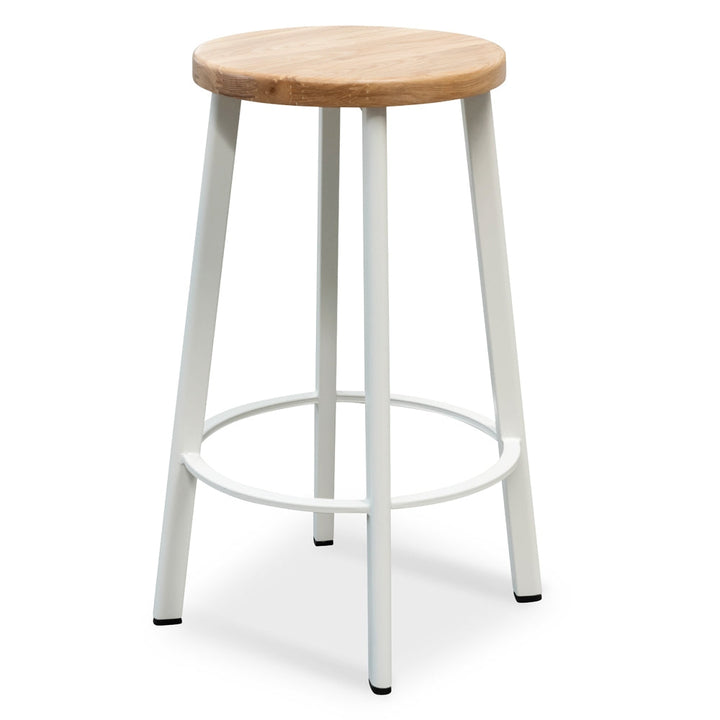 Bellevue 65cm Bar Stool - Natural Timber Seat - White Frame (Set of 2)