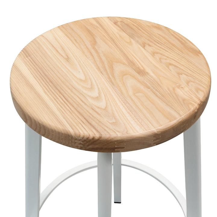 Bellevue 65cm Bar Stool - Natural Timber Seat - White Frame (Set of 2)