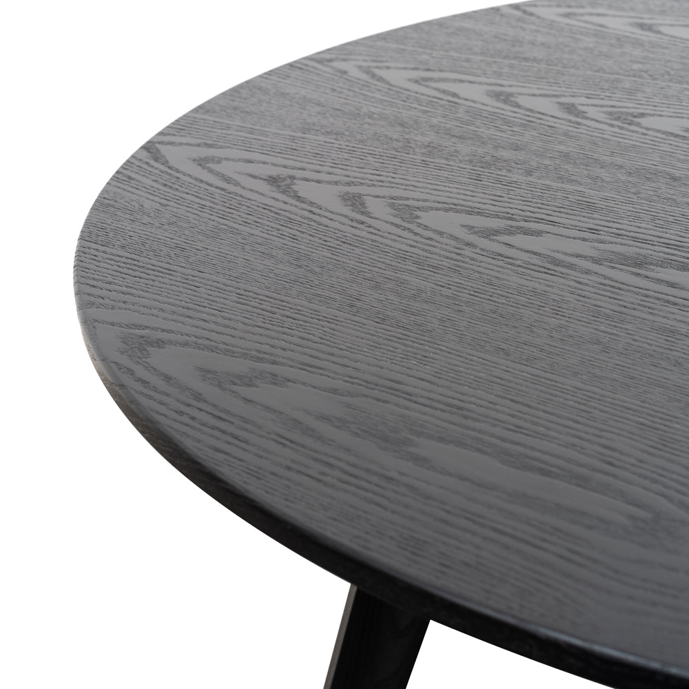 Folkestone 100cm Round Dining Table - Black Veneer Top - Black Legs