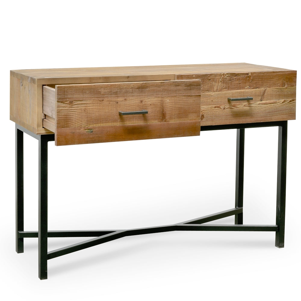 Abbotsford 1.2m Reclaimed Pinewood Console Table - Black Base