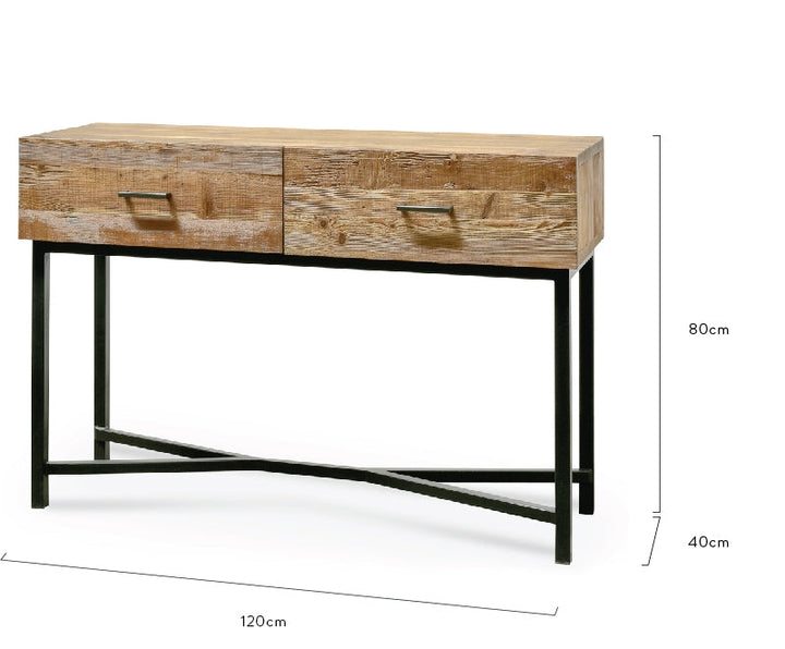 Abbotsford 1.2m Reclaimed Pinewood Console Table - Black Base